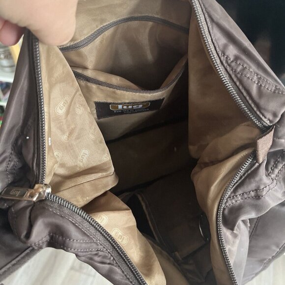 Lug Womens Puffer Large Satchel Crossbody Bag Purse Brown Nylon EUC - Picture 6 of 8